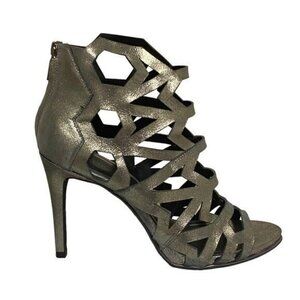 Kenneth Cole New York Leather Bayne Cage Heels in Metallic Gun Metal